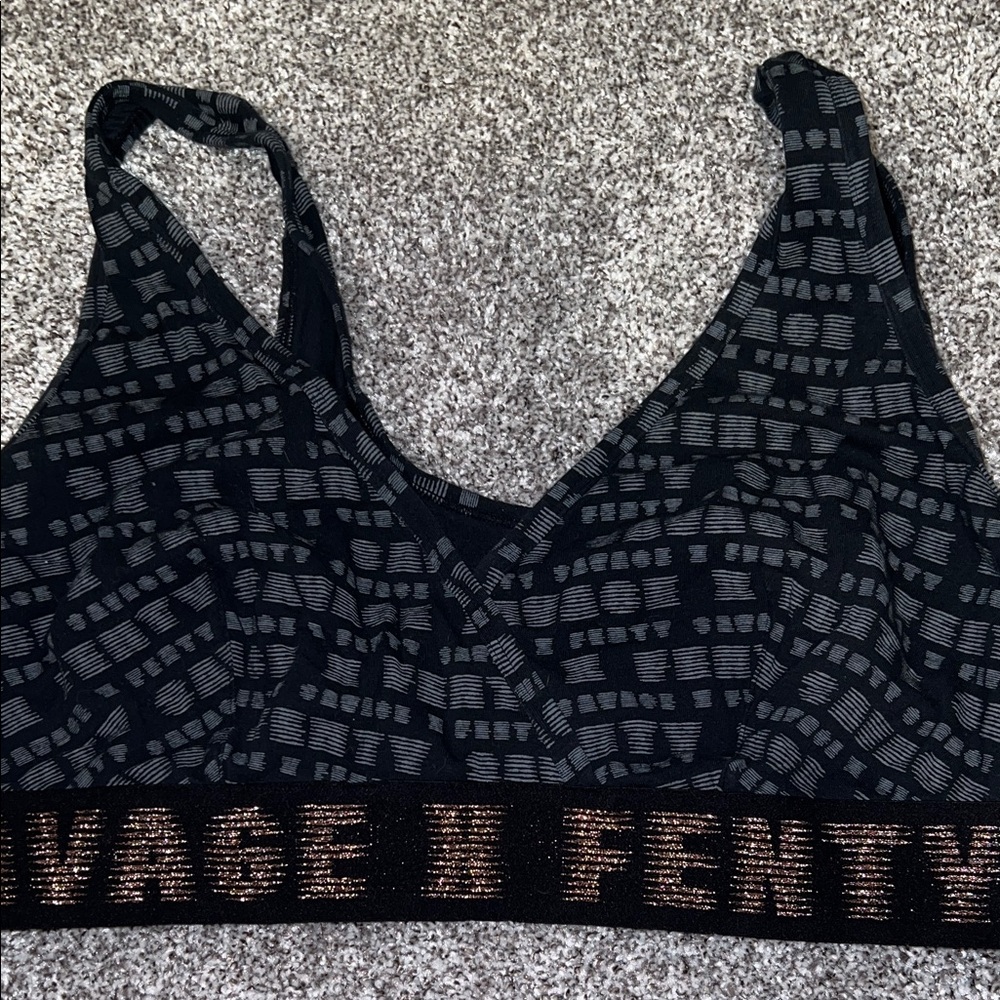 Savage X Fenty Black and Gold Patterned Bralette